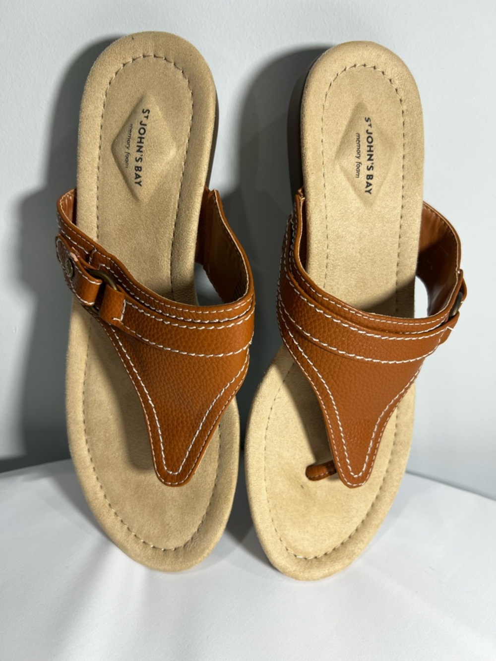 St. John's Bay Women's Cognac Brown Thong Sandals with Buckle